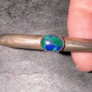 Vintage Sterling Silver Baby Cuff Bracelet Azurite Malachite Stone